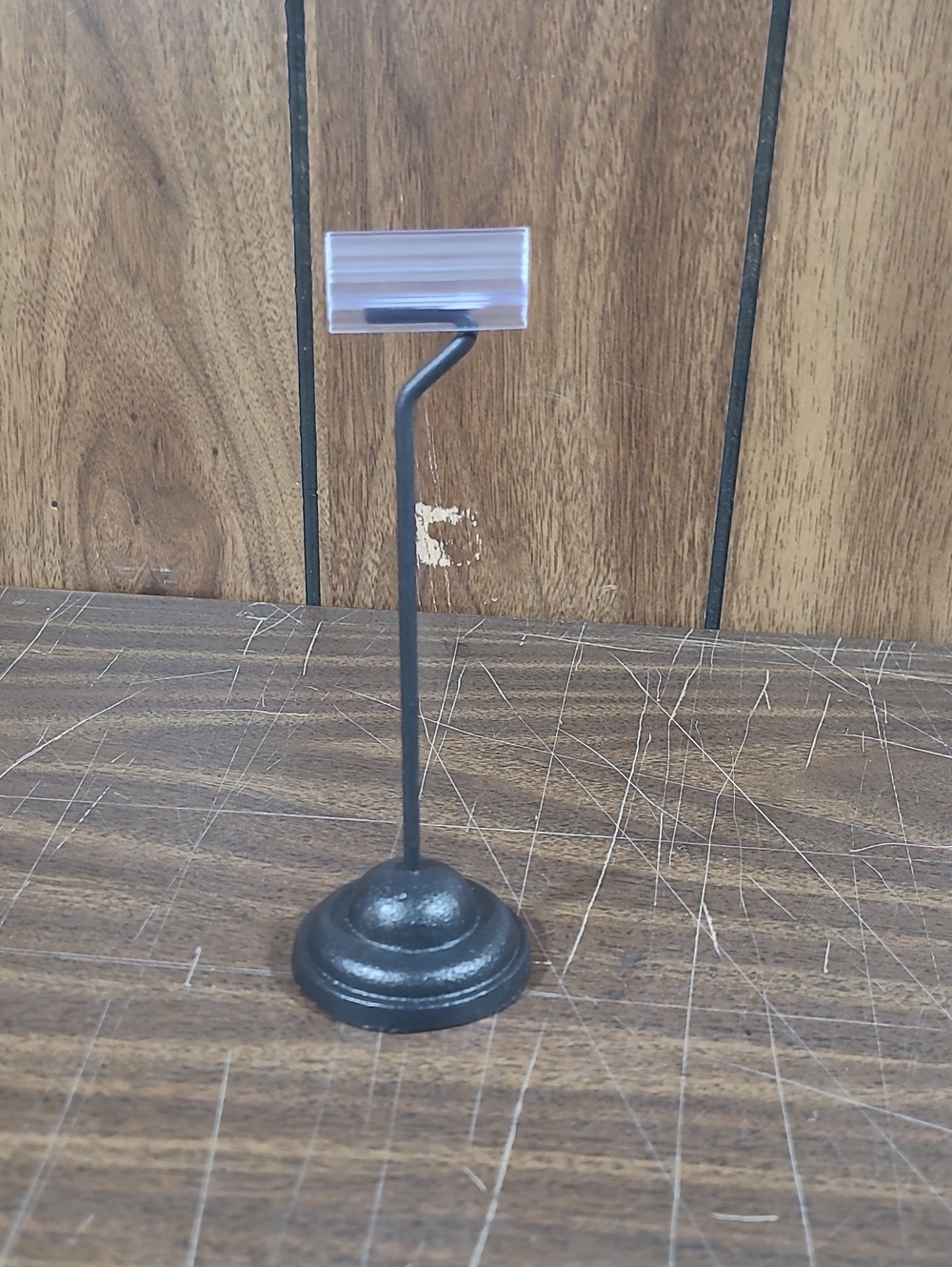 Tall Black Metal Price Tag Holder with Clear Sign Clip & Heavy Base